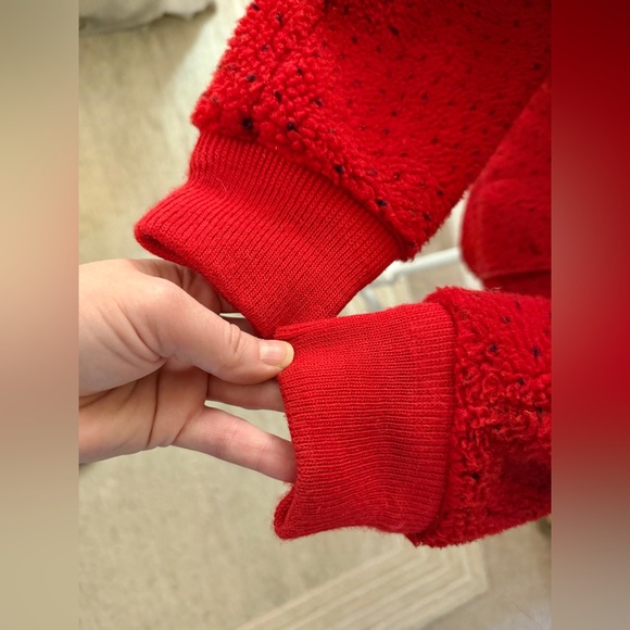 Vintage LL Bean Women’s Size Medium Red Dot Deep Pile Snap Bomber Fleece - Picture 5 of 6